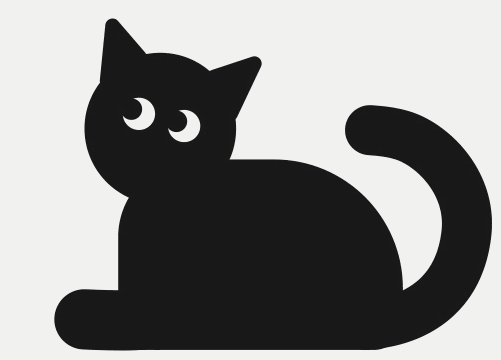 Animated black cat looking around and wagging its tail
